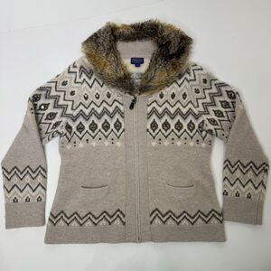 Pendleton Aztec Alpaca Wool Sweater XL Cardigan Jacket Removable Faux Fur Collar